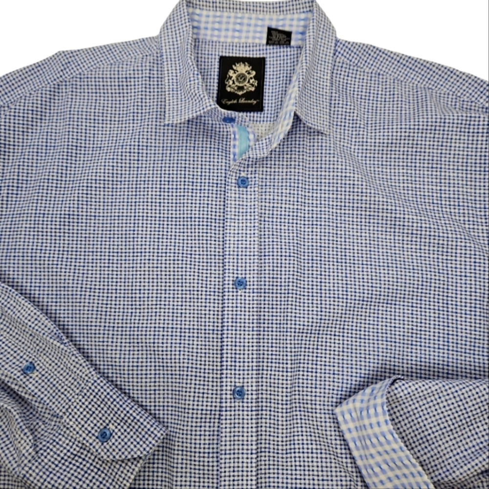 English Laundry Men's Blue Check Long Sleeve Shirt Size XL
